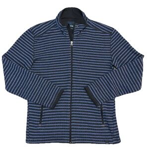 Prana Men's Large Blue Black Full Zip Barclay Sweater Long Sleeve Striped